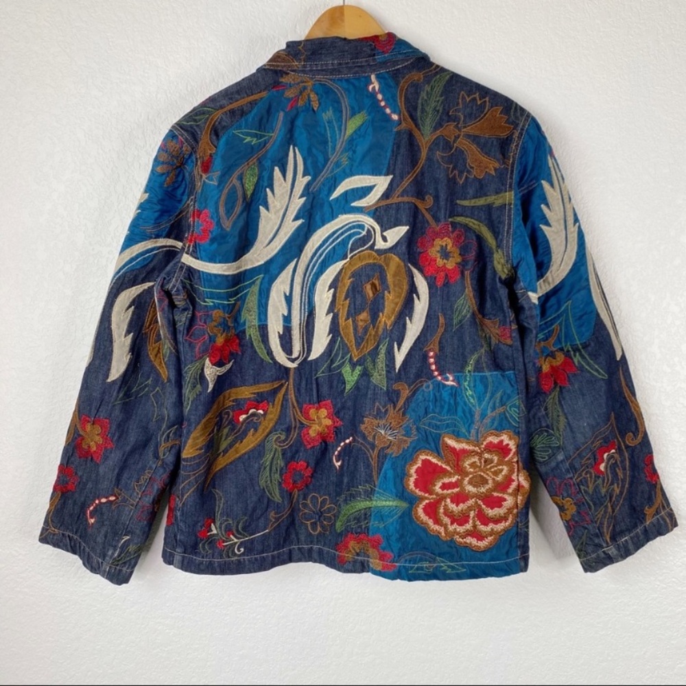 Chico’s Denim Floral Embroidered Zip Jacket - Picture 12 of 12